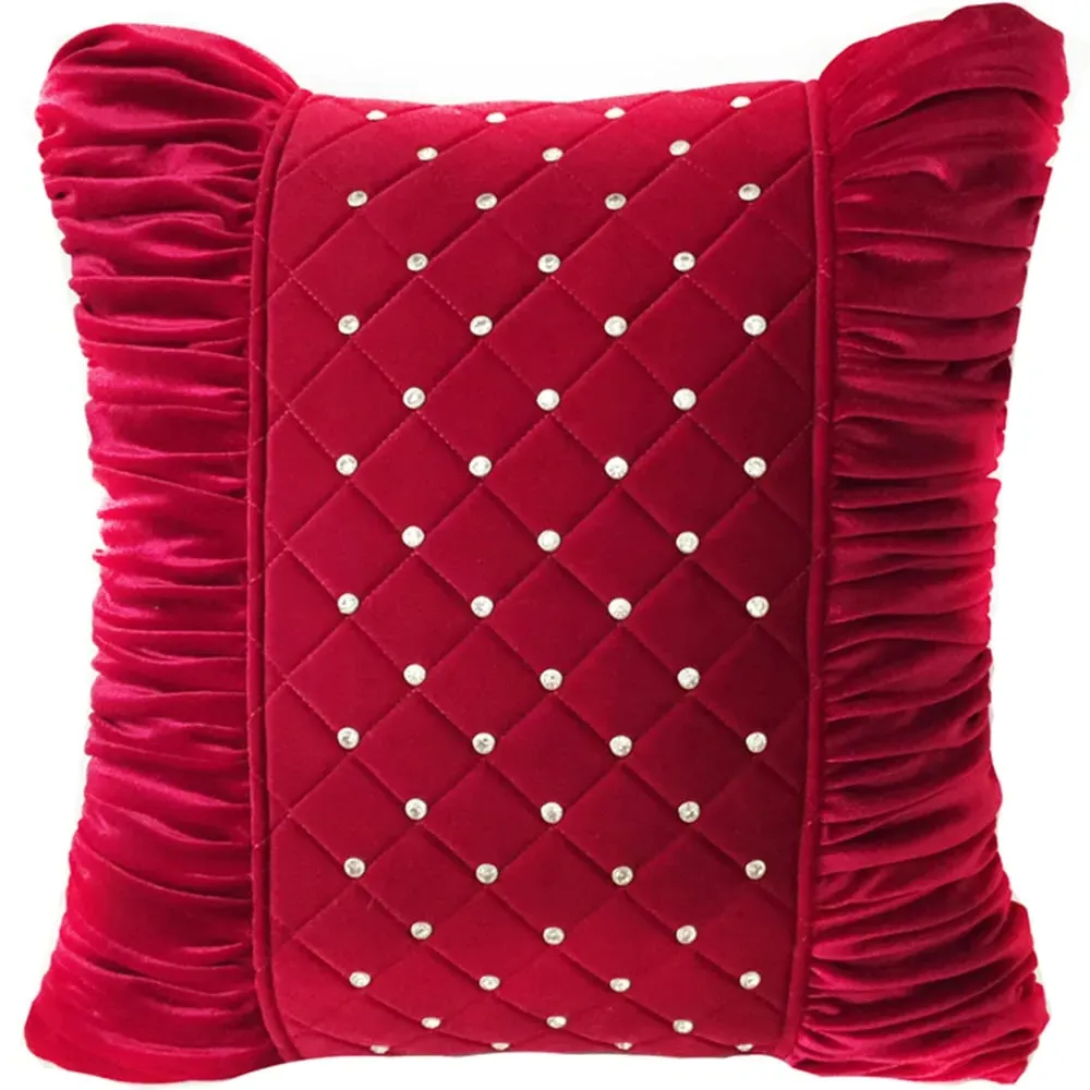 Velvet Pleated Studded Cushion - Red image