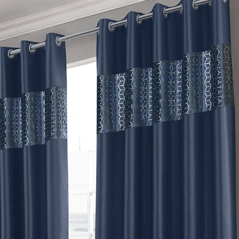 Vera Eyelet Curtains - Navy, Faux Silk