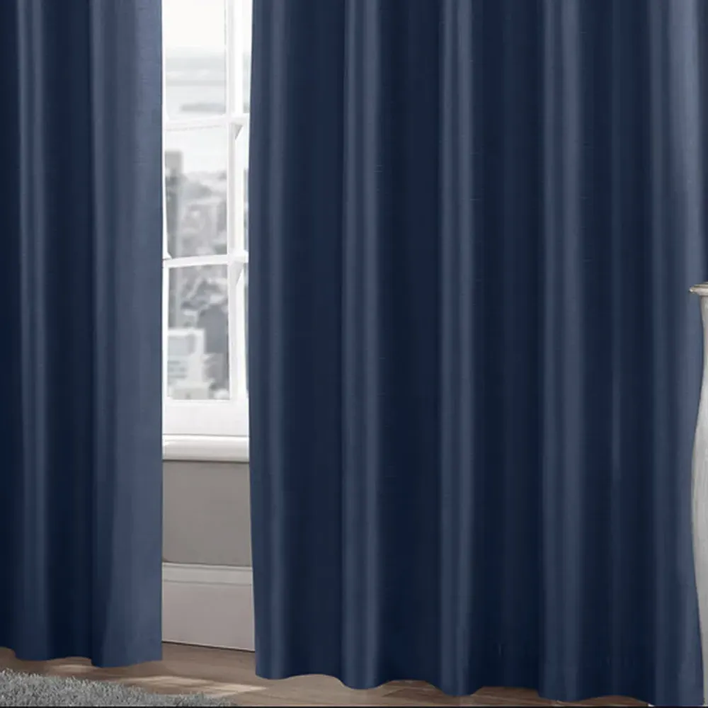 Vera Eyelet Curtains - Navy, Faux Silk