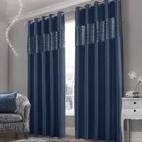 Vera Eyelet Curtains - Navy, Faux Silk