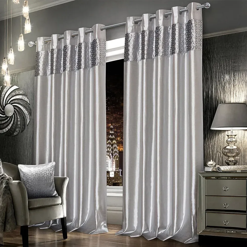 Vera Eyelet Curtains - Silver, Faux Silk