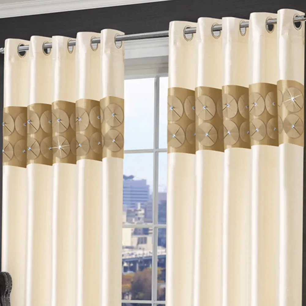 Vogue Diamante Eyelet Curtains - Latte