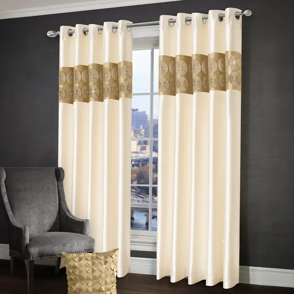 Vogue Diamante Eyelet Curtains - Latte image