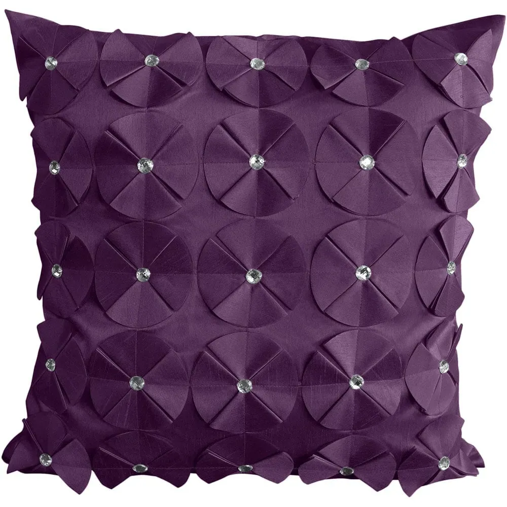 Vogue Diamante Filled Cushion 2 Pack - Aubergine, Faux Silk