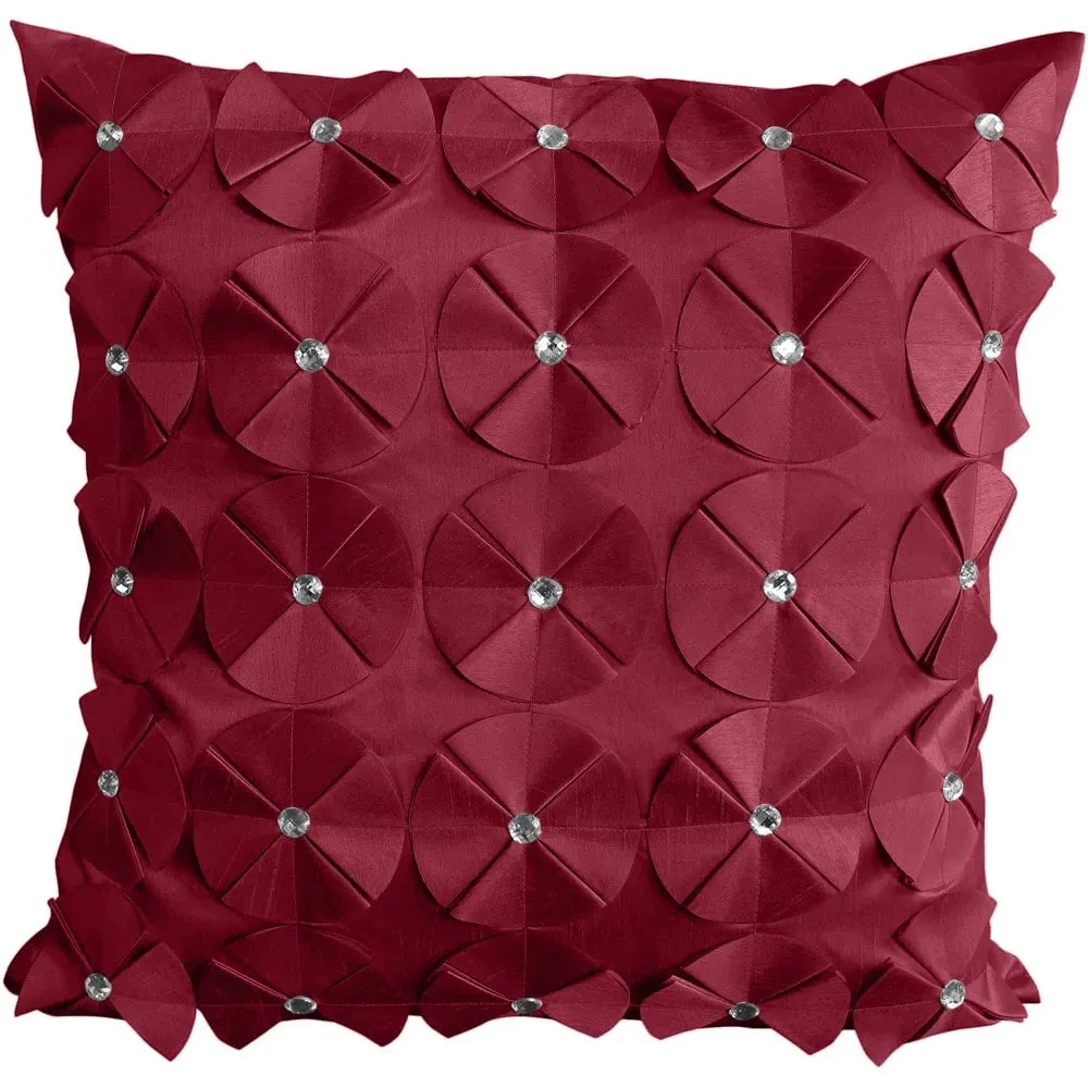 Vogue Diamante Filled Cushion 2 Pack - Burgundy, Faux Silk