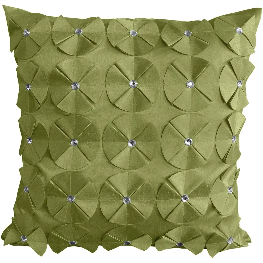 Vogue Diamante Filled Cushion 2 Pack - Green, Faux Silk