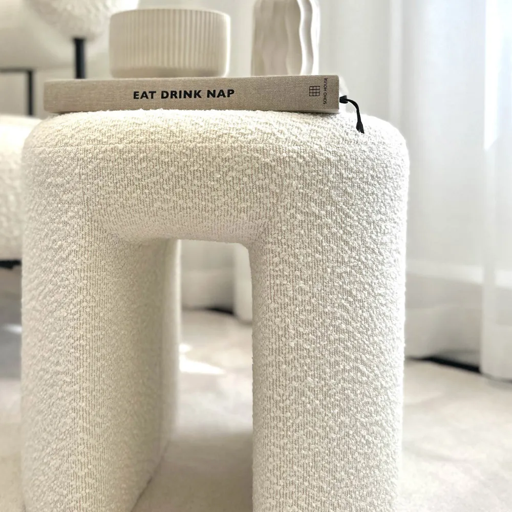 CARME Home Bouclé Stool - White