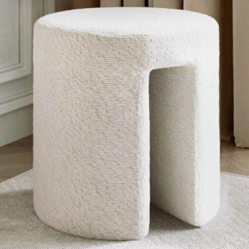 CARME Home Bouclé Stool - White image