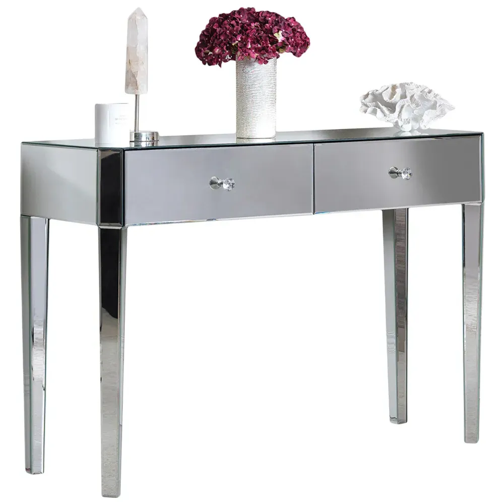CARME Home 2 Drawer Dressing Table - Silver, Mirrored Glass