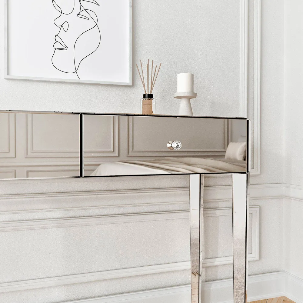 CARME Home 2 Drawer Dressing Table - Silver, Mirrored Glass