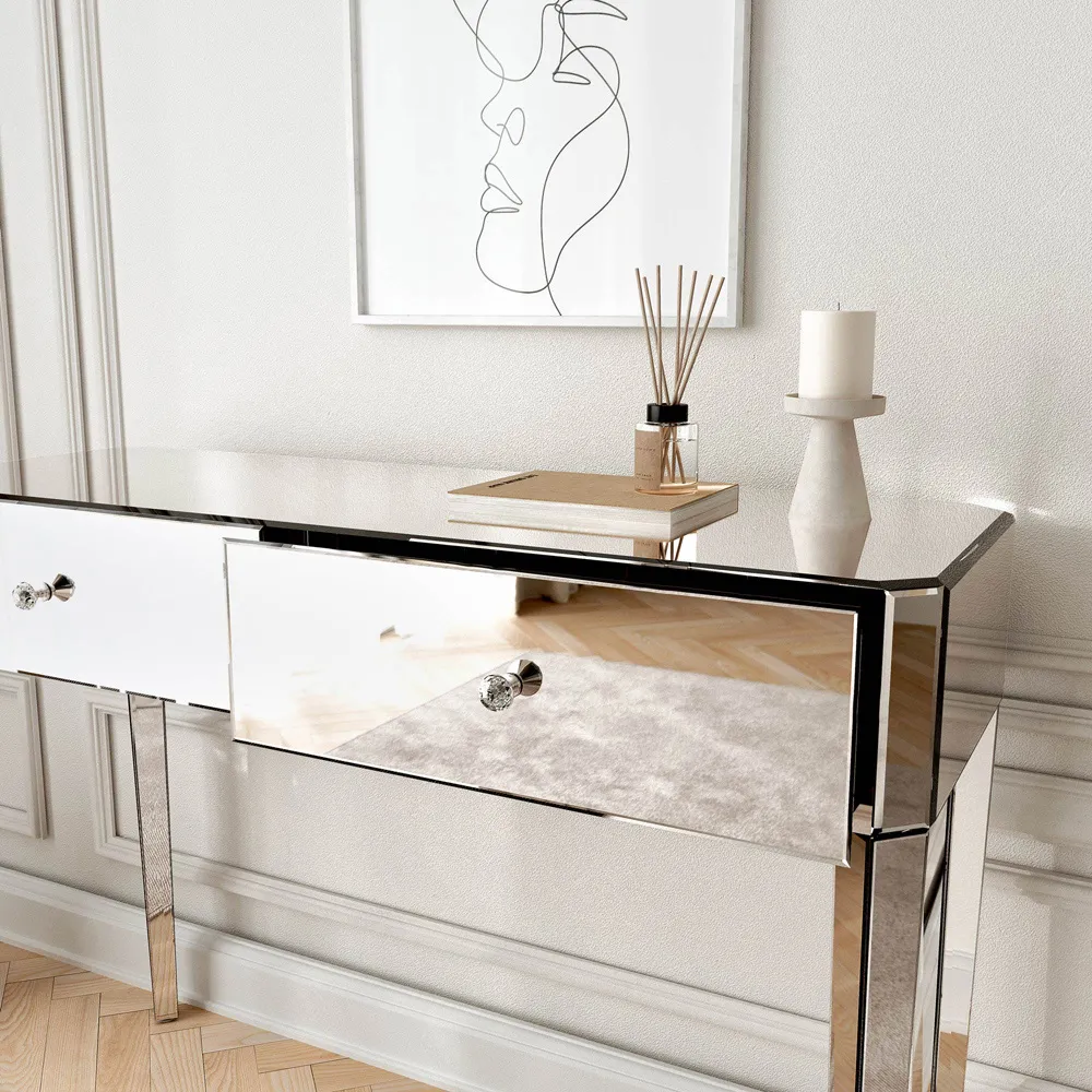 CARME Home 2 Drawer Dressing Table - Silver, Mirrored Glass