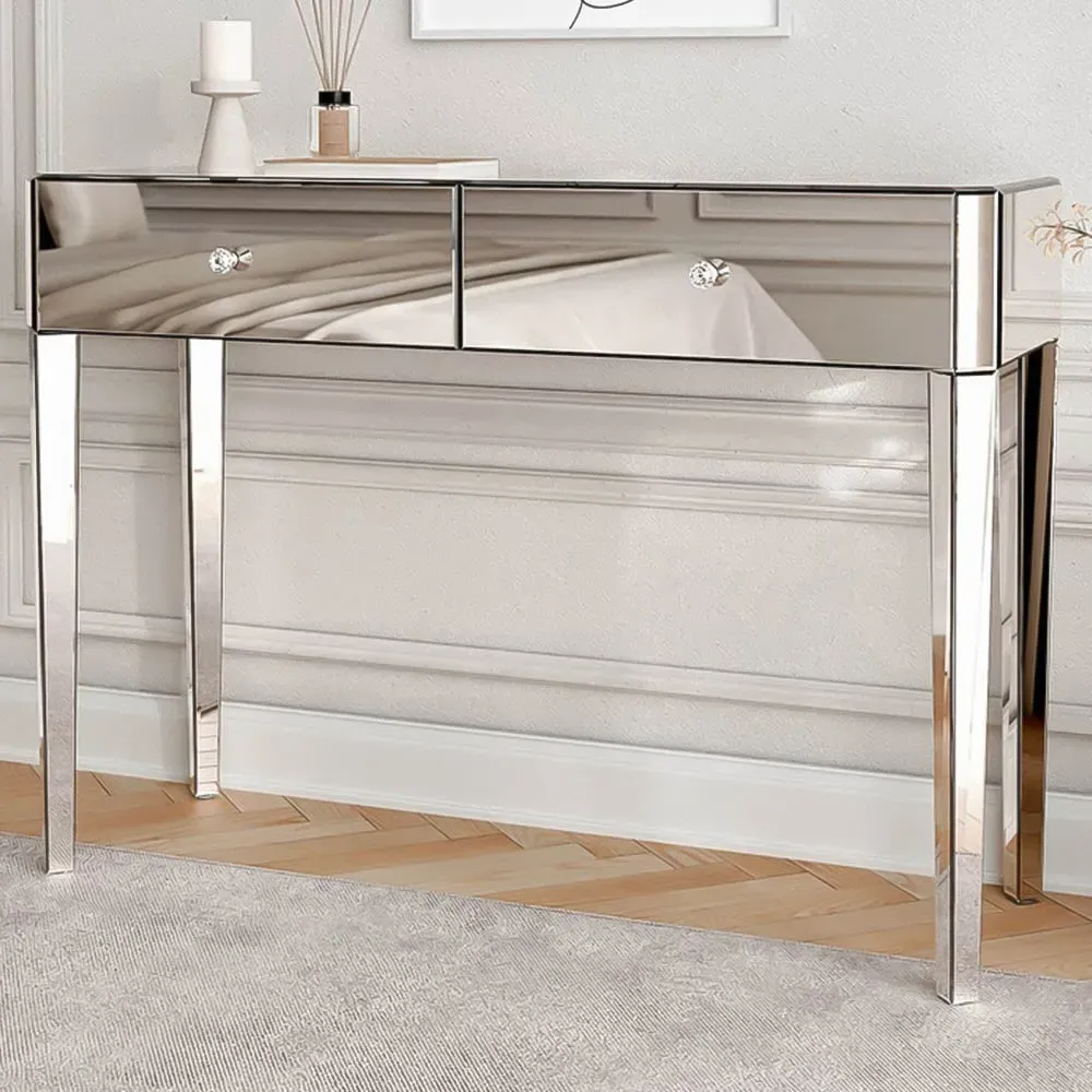 CARME Home 2 Drawer Dressing Table - Silver, Mirrored Glass image