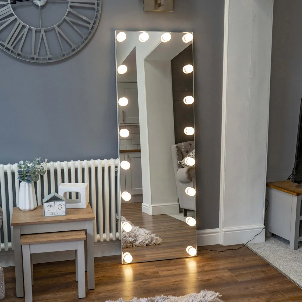 Hollywood Large Floor Mirror with LED Lighting - White