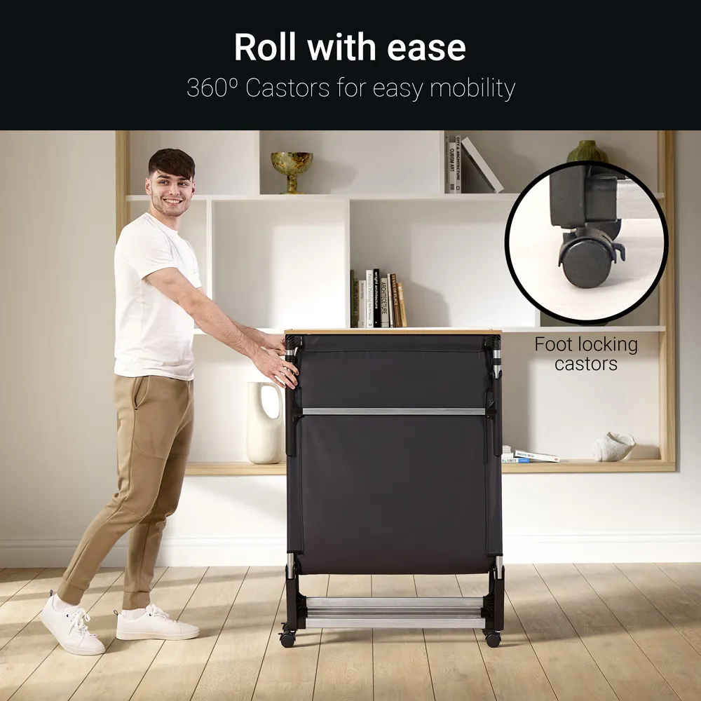 RE80 Single Rollaway Folding Bed with e-Fibre Mattress - Black