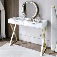 CARME Home Maisie Touch Sensor LED Mirror Dressing Table - White