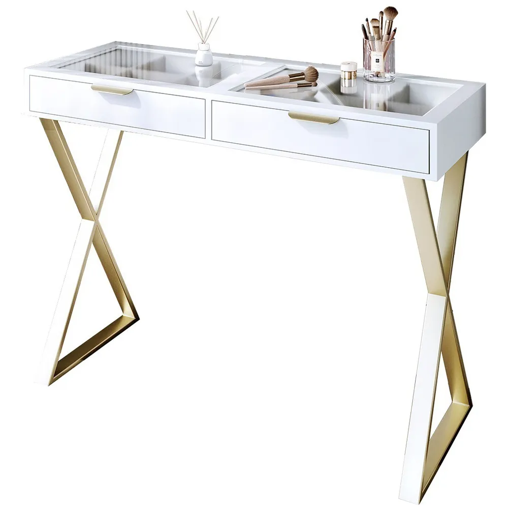 Jess 2 Drawer Dressing Table - White, Glass