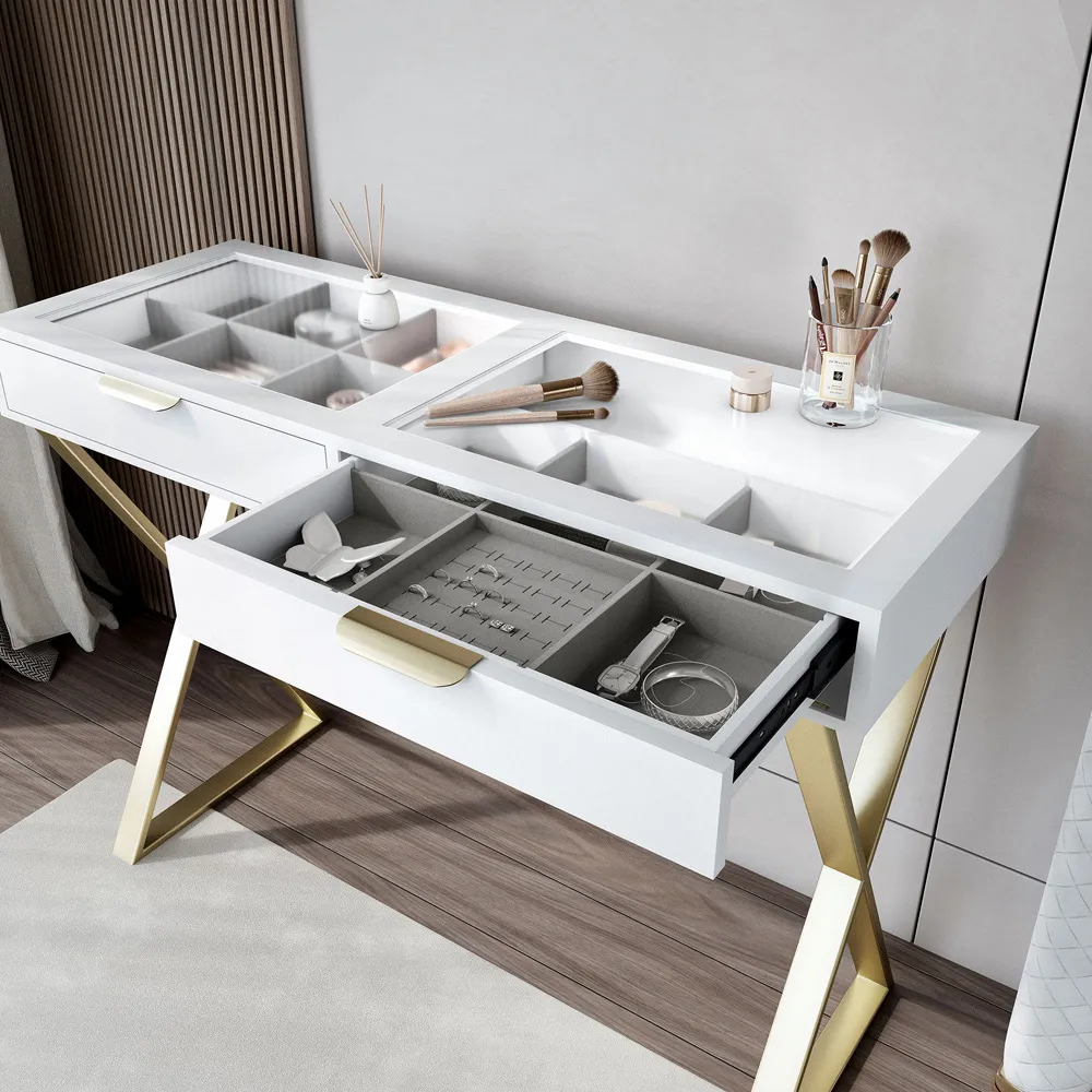 Jess 2 Drawer Dressing Table - White, Glass