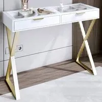 Jess 2 Drawer Dressing Table - White, Glass