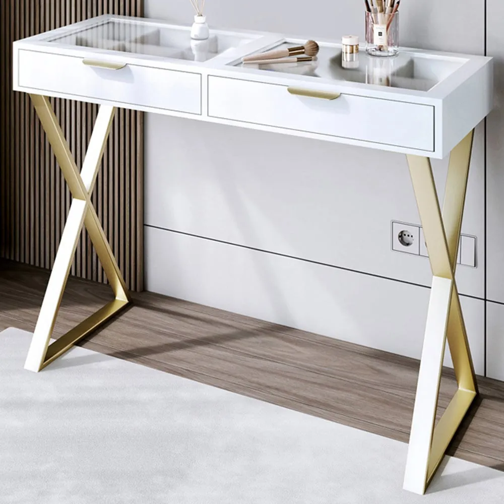 Jess 2 Drawer Dressing Table - White, Glass
