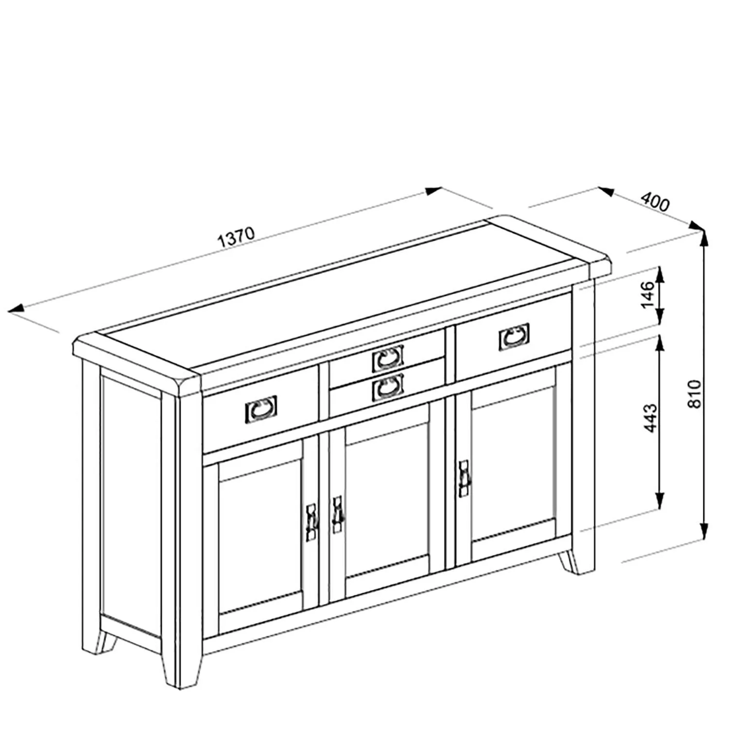 Kinsale 3 Door 3 Drawer Sideboard - Brown, Oak