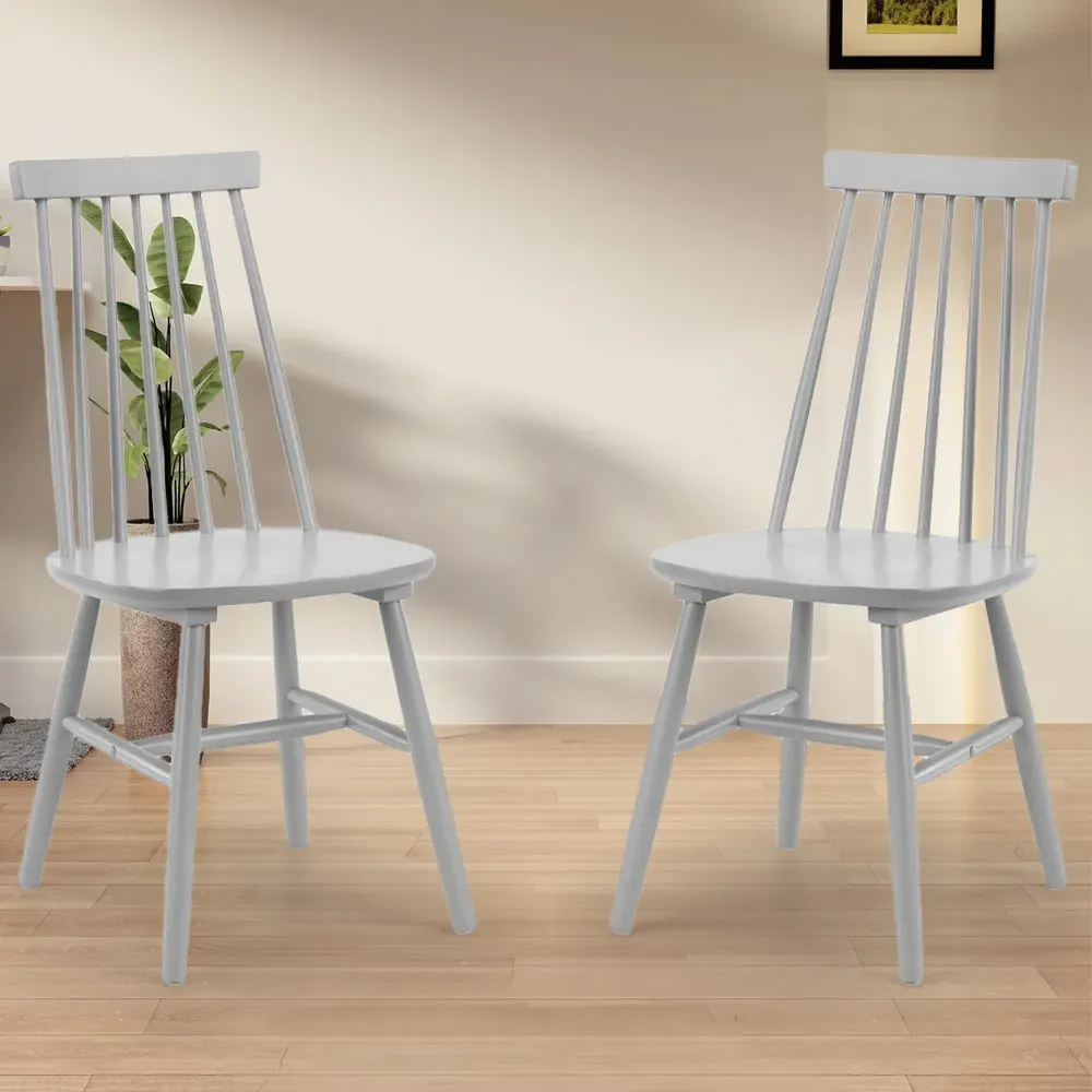 Alassio Set of 2 Dining Chairs - Grey, Rubberwood