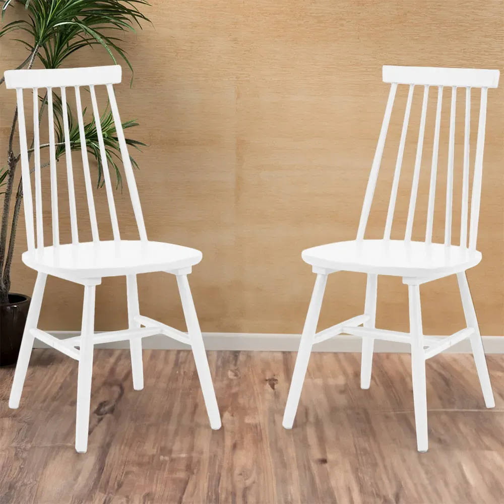 Alassio Set of 2 Dining Chairs - White, Rubberwood