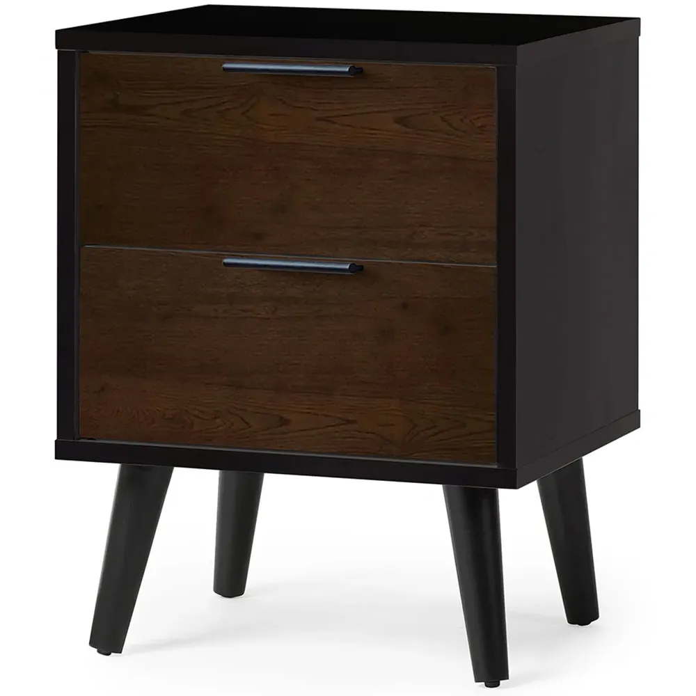 Alba 2 Drawer Bedside Table - Black, Walnut Oak