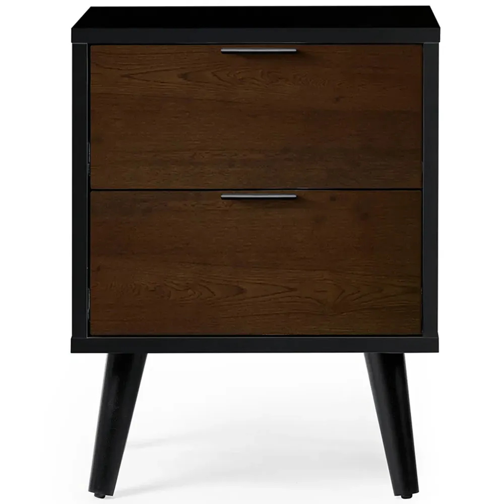 Alba 2 Drawer Bedside Table - Black, Walnut Oak