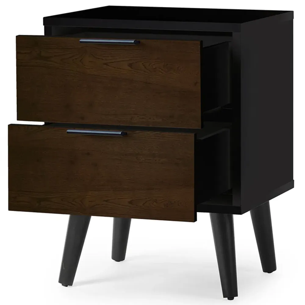 Alba 2 Drawer Bedside Table - Black, Walnut Oak