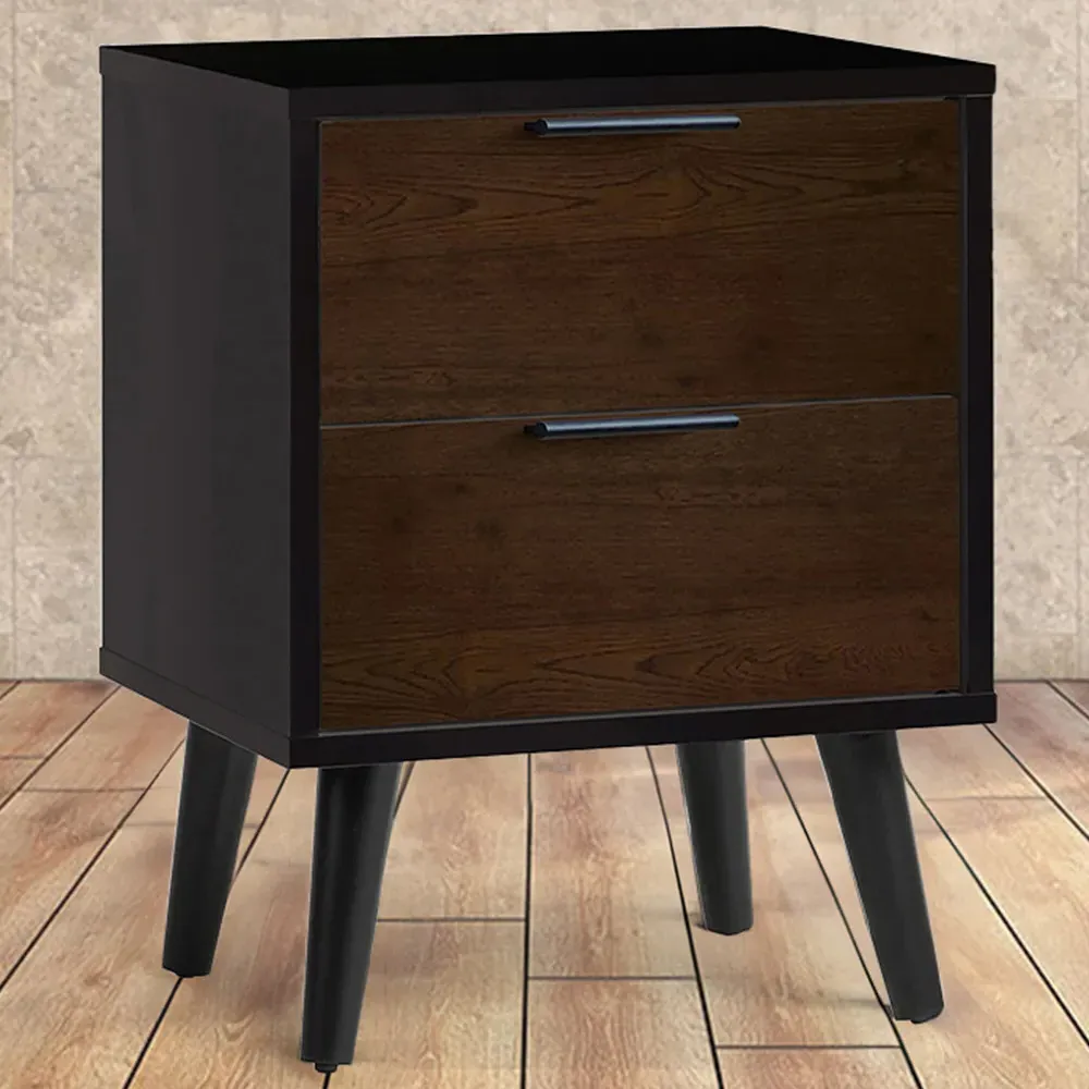 Alba 2 Drawer Bedside Table - Black, Walnut Oak image