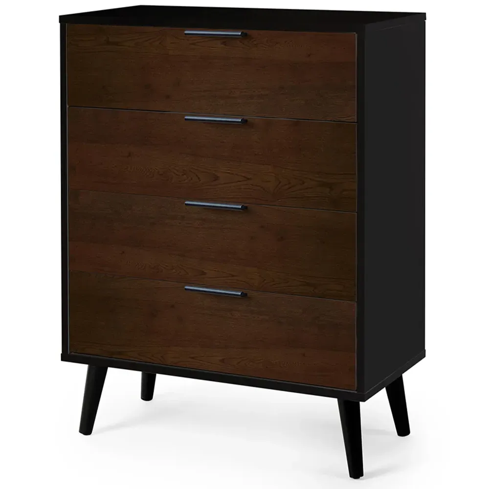 Alba 4 Drawer Wide Chest of Drawers - Black, Walnut Oak