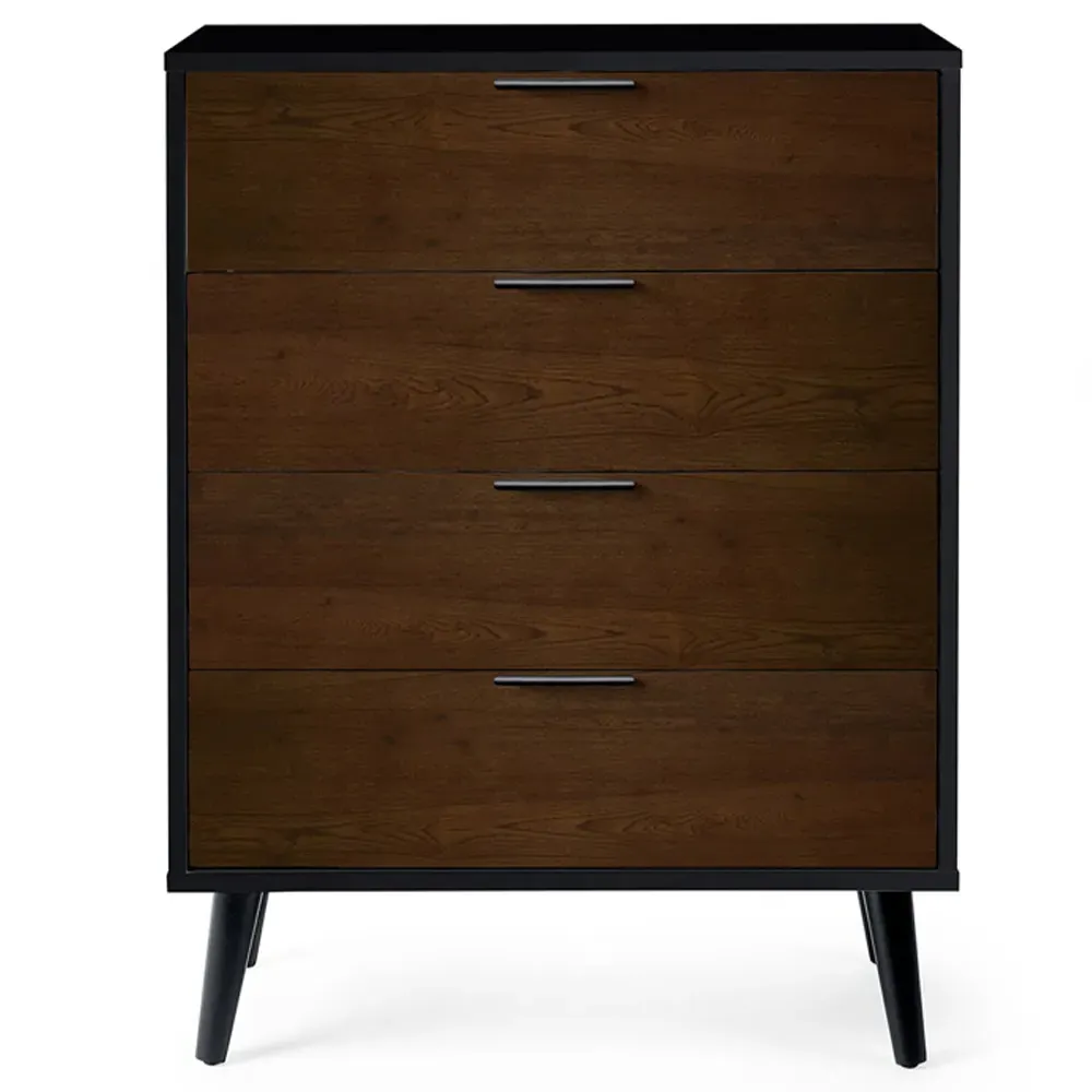 Alba 4 Drawer Wide Chest of Drawers - Black, Walnut Oak