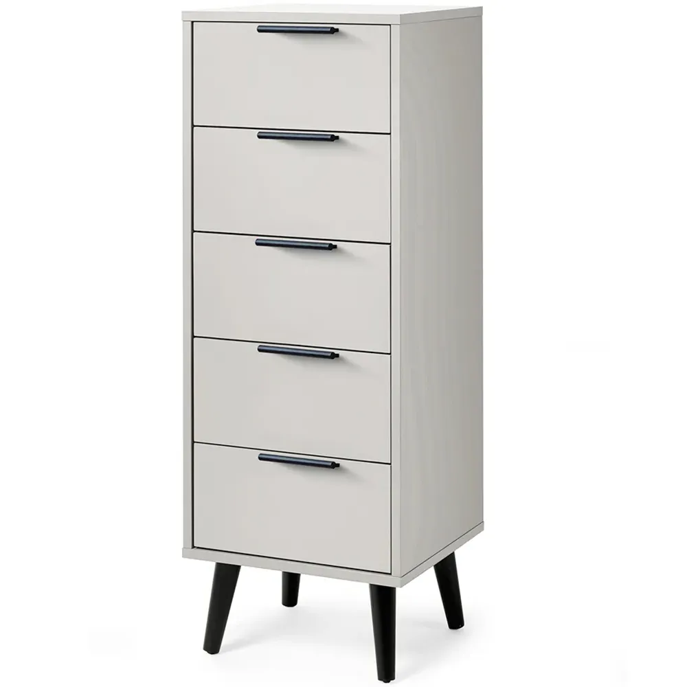 Alba 5 Drawer Narrow Chest of Drawers - Grey