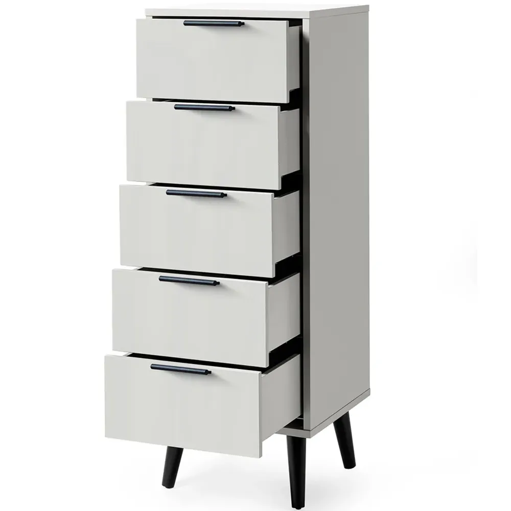 Alba 5 Drawer Narrow Chest of Drawers - Grey