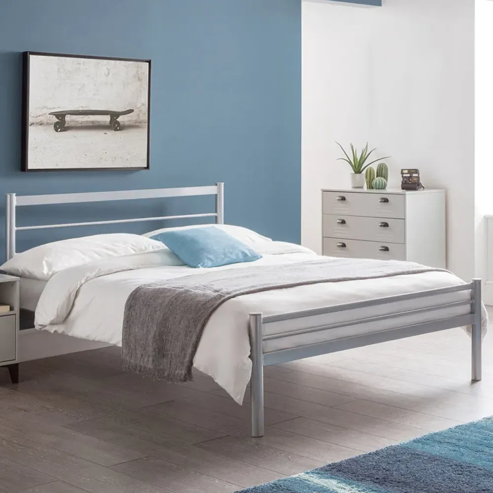 Alpen Double Bed Frame - Silver, Metal
