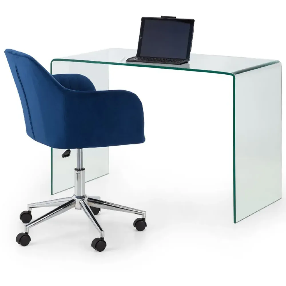 Amalfi Kahlo Glass Desk and Swivel Office Chair - Blue