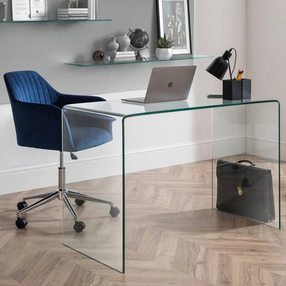 Amalfi Kahlo Glass Desk and Swivel Office Chair - Blue