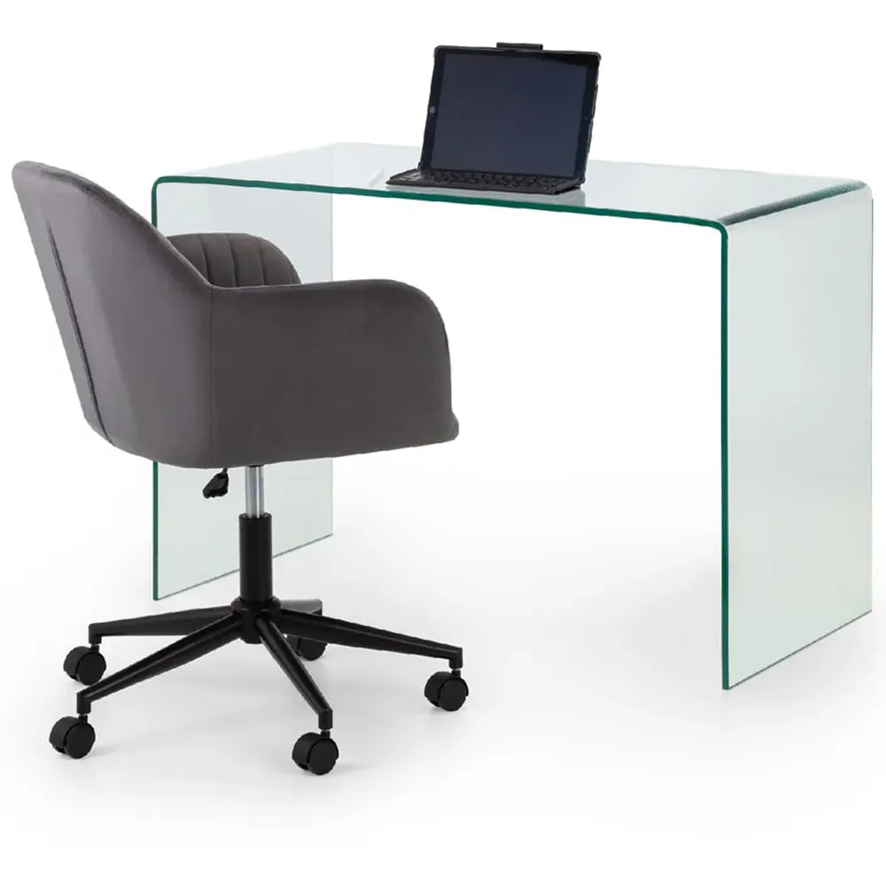 Amalfi Kahlo Glass Desk and Swivel Office Chair - Grey