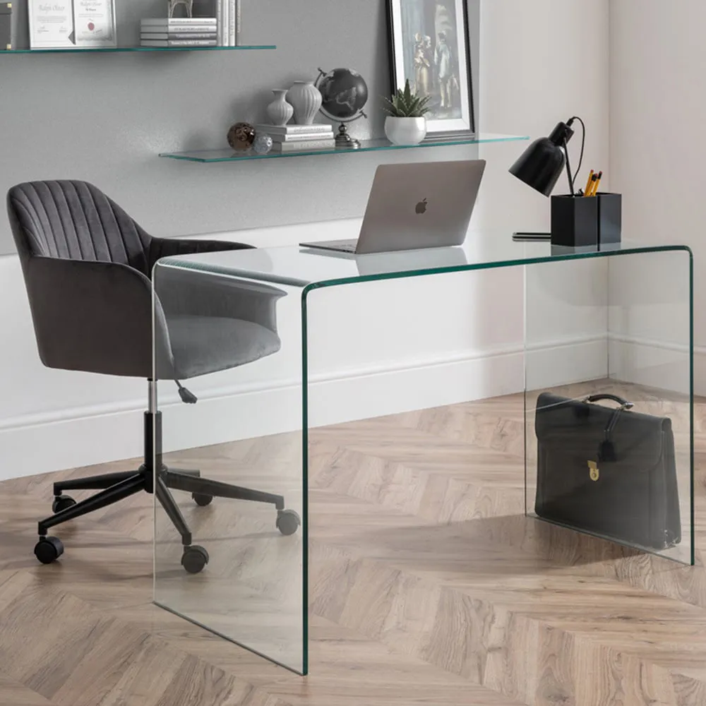 Amalfi Kahlo Glass Desk and Swivel Office Chair - Grey