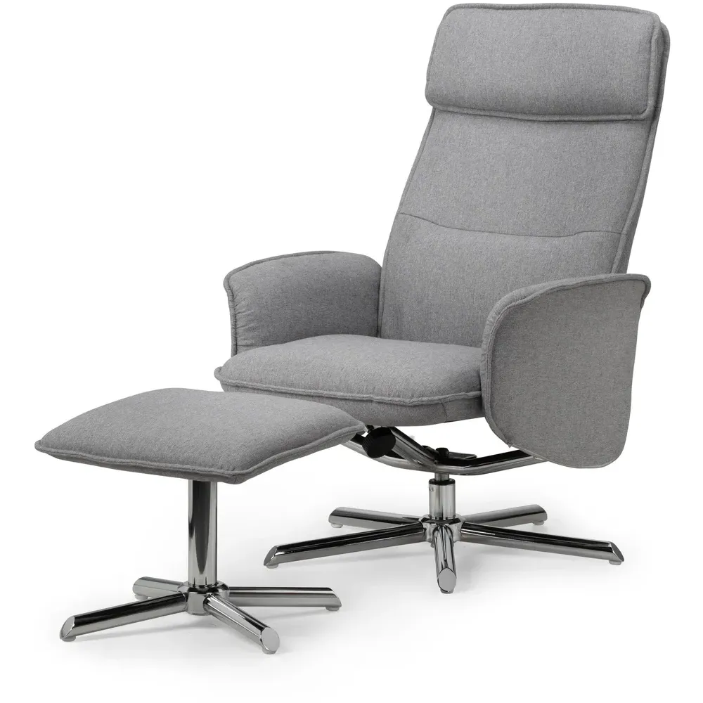 Aria Swivel Recliner Chair with Footstool - Grey, Linen