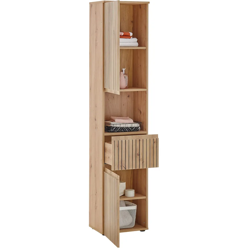 Austin Single Shelf Single Drawer 2 Door Tall Cabinet - Brown