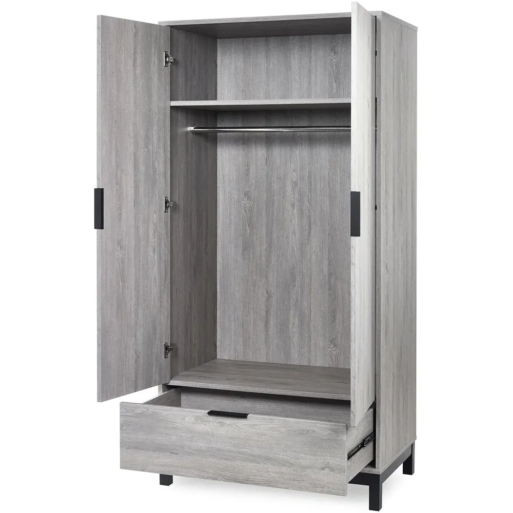 Bali 2 Door Single Drawer Wardrobe - Grey Oak