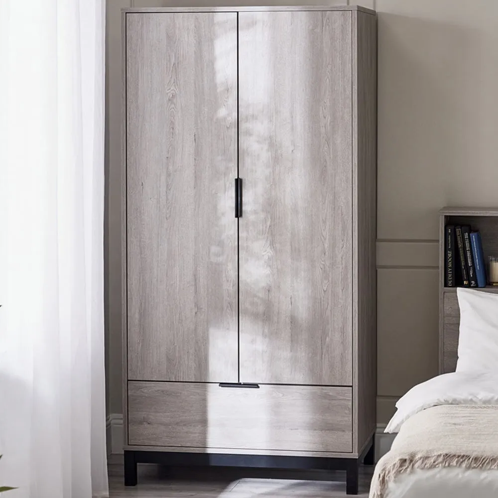 Bali 2 Door Single Drawer Wardrobe - Grey Oak