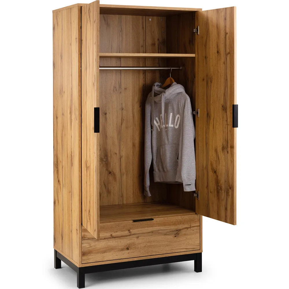 Bali 2 Door Single Drawer Wardrobe - Light Oak