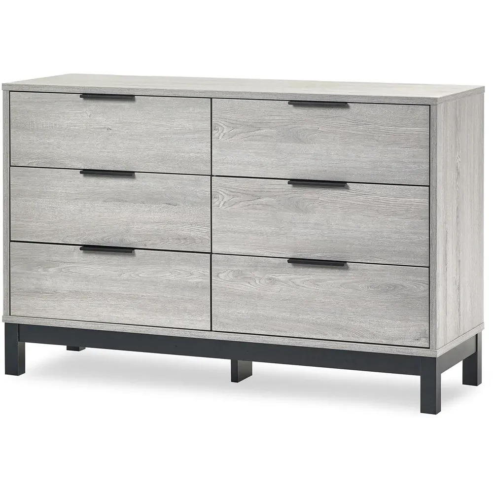 Bali 6 Drawer Wide Chest of Drawers - Grey Oak