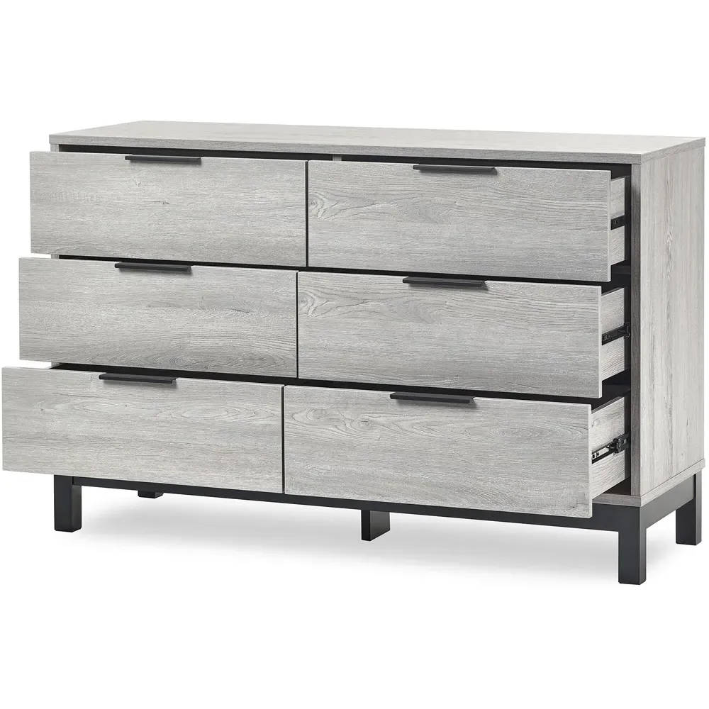 Bali 6 Drawer Wide Chest of Drawers - Grey Oak