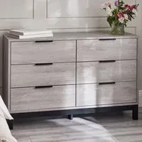 Bali 6 Drawer Wide Chest of Drawers - Grey Oak