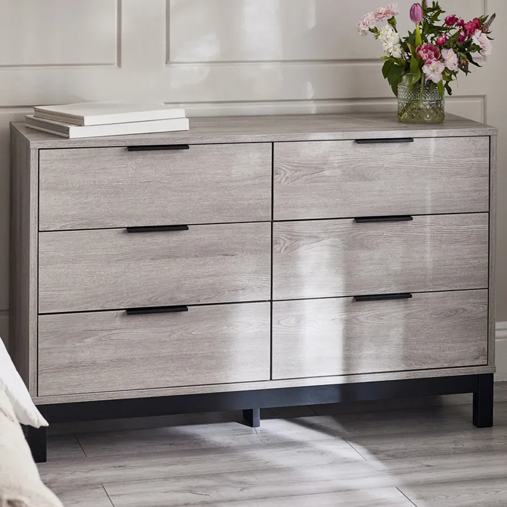 Bali 6 Drawer Wide Chest of Drawers - Grey Oak image