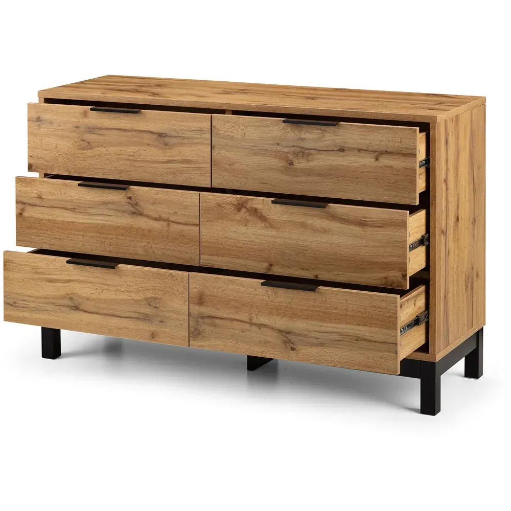 Bali 6 Drawer Wide Chest of Drawers - Oak