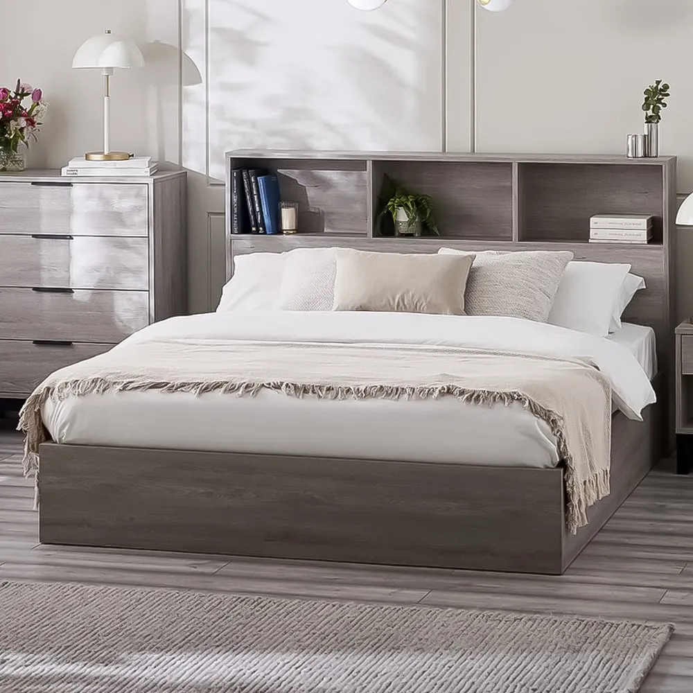 Bali Double Storage Ottoman Bed - Grey Oak